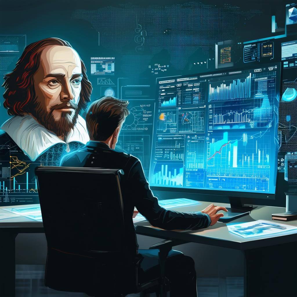 An image of a banker sitting at a desk with a computer screen displaying various graphs and charts related to Artificial Intelligence in banking-2