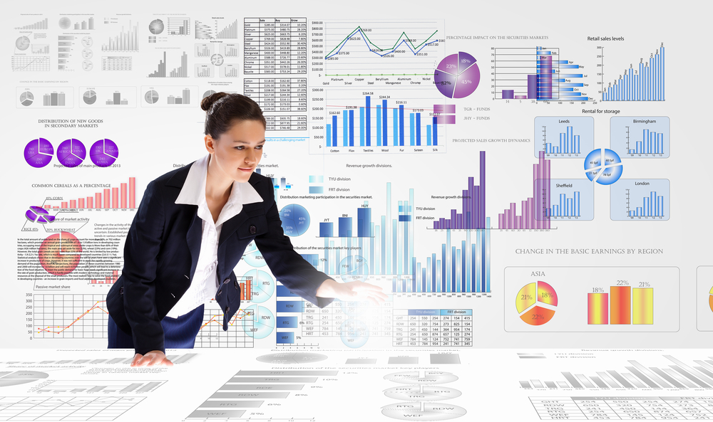 Young businesswoman analyzing data information of market Young businesswoman analyzing data information of market